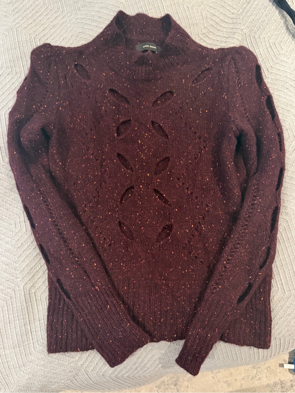 Isabel Marant Burgundy Open-Knit Turtleneck Sweater